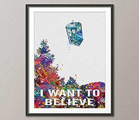 450x390 Cocomilla I Want To Believe, X Files, Tardis, Dr Who Watercolor