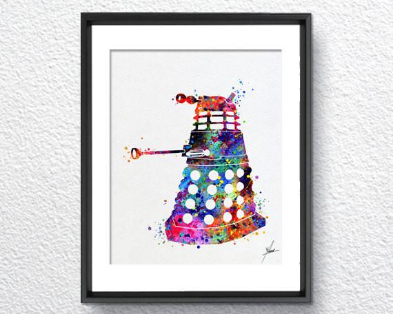 570x456 Dalek From Dr Who Watercolor Painting Print Geek Archival Fine Art