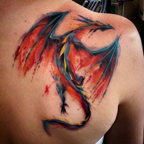500x500 Watercolor Dragon Tattoos On Back Ejderha Ejderha