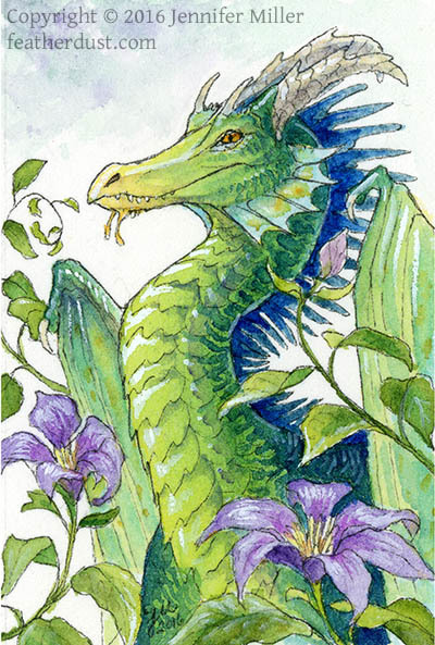 400x593 Dragon With Clematis Ink Amp Watercolor Painting Featherdust