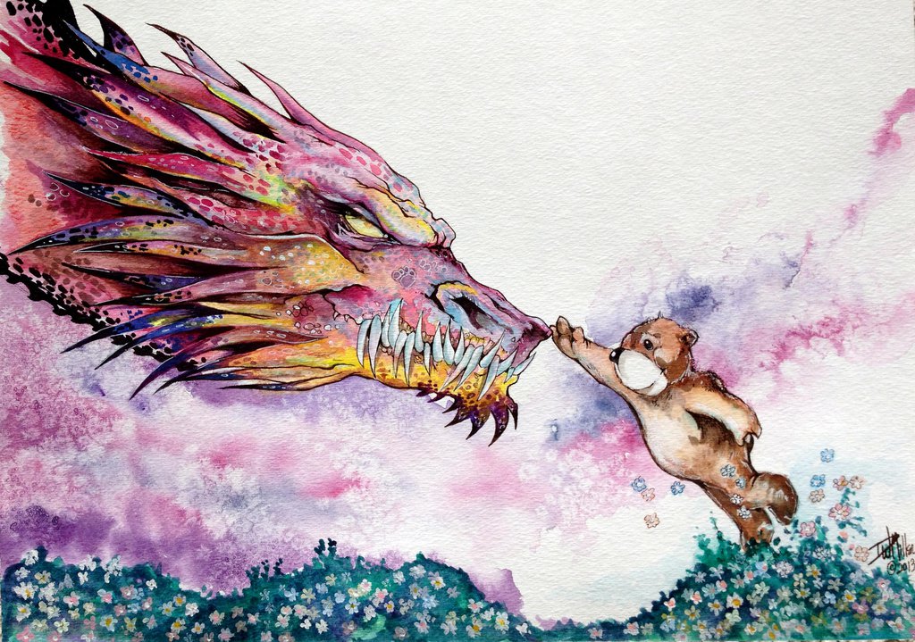 1024x719 Dragons And Teddy Bears Watercolor By Dw Miller By