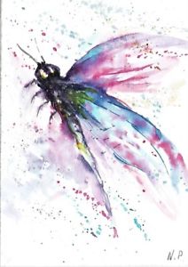 212x300 Aceo Original Dragonfly Painting Insects Painting Watercolour