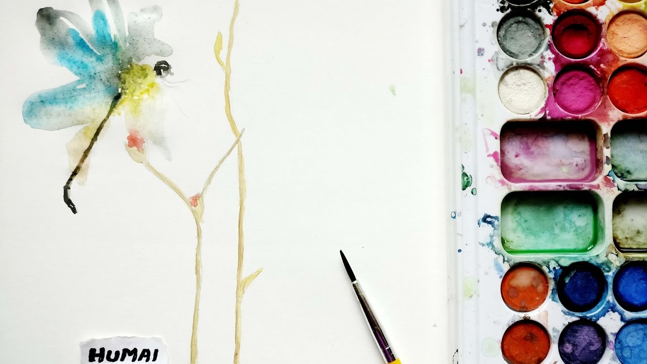 1280x720 Abstract Dragonfly, Easy Watercolour Painting