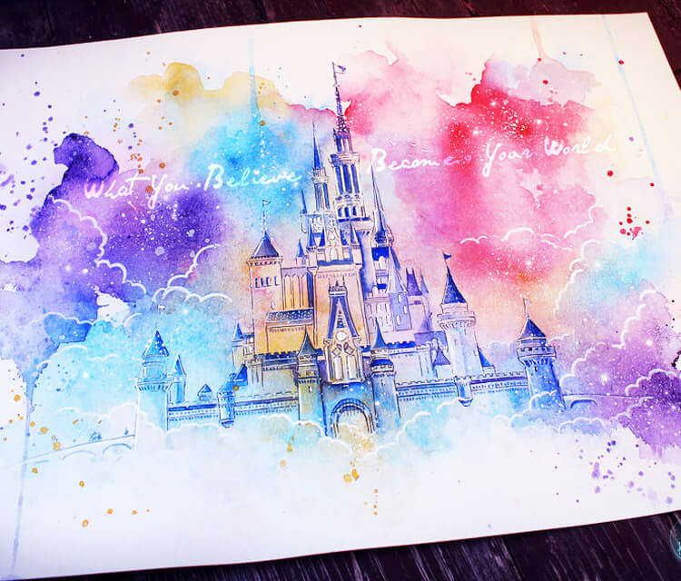 750x640 Dream Castle Watercolor Painting By Kinko White No. 2418