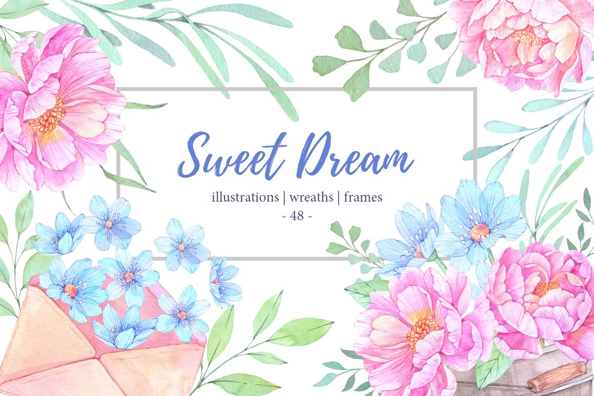1158x772 Sweet Dream. Watercolor Set