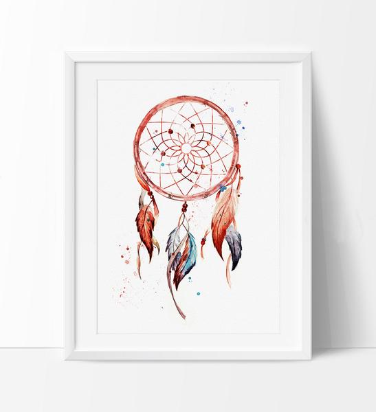 547x600 Dreamcatcher, Dreamcatcher Print, Watercolor Painting, Watercolor