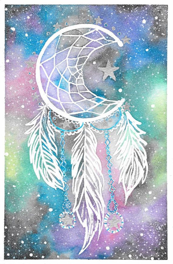 570x869 Original Galaxy Dreamcatcher Watercolor Painting By Brietronart