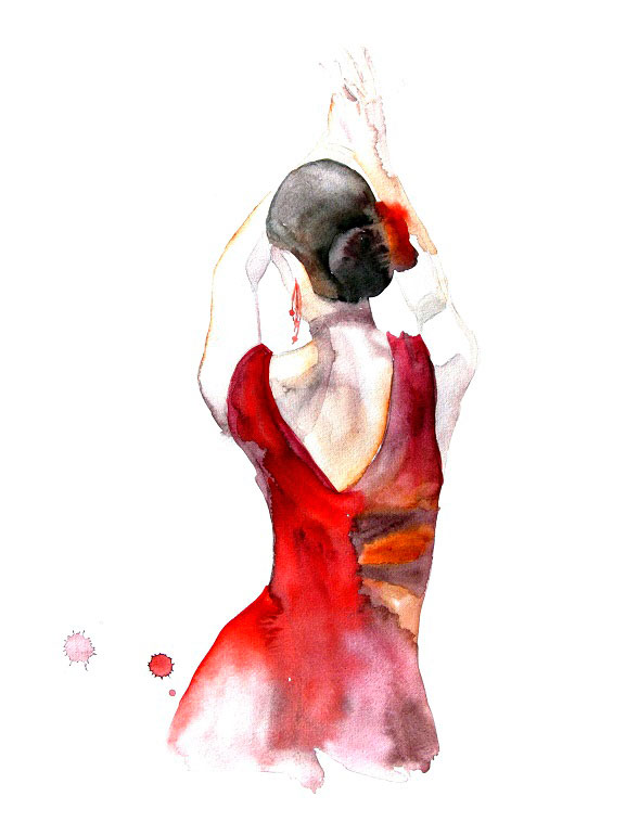577x770 Watercolor Print Red Dress