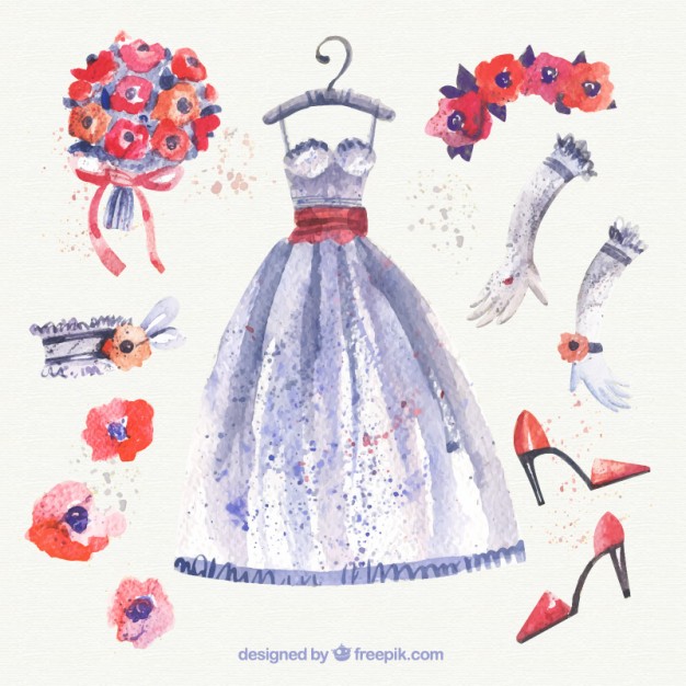626x626 Watercolor Wedding Dress And Accessories Vector Free Download
