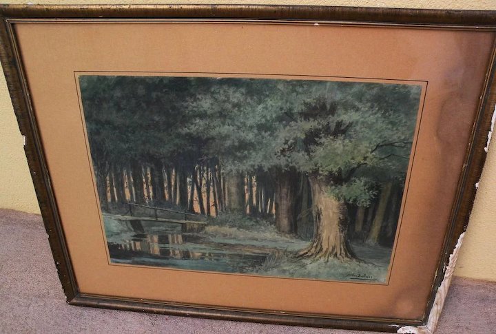 720x485 Circa 1890 Dutch Watercolor Of A Forest Interior Signed Arthur