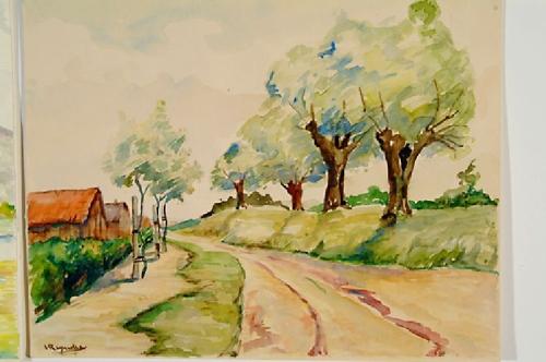 500x332 Lot Of Four Dutch Watercolors Quiet Dirt Road In Mountains