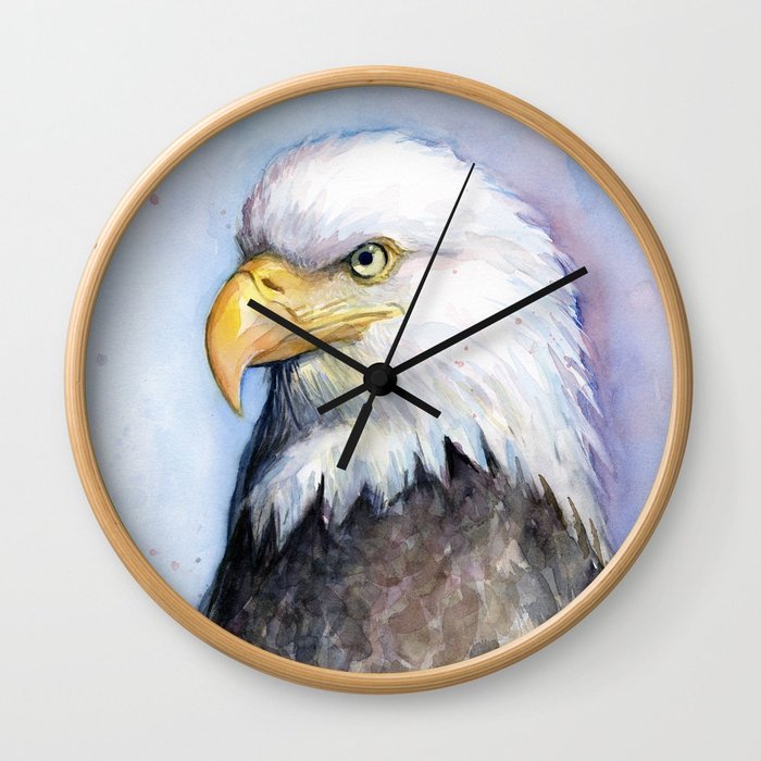 700x700 Bald Eagle Watercolor Bird Wildlife Animals Wall Clock By Olechka