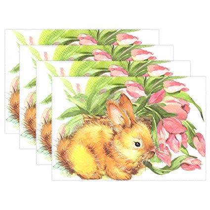 425x425 Naanle Easter Holiday Placemat Set Of 6, Rabbit Bunny
