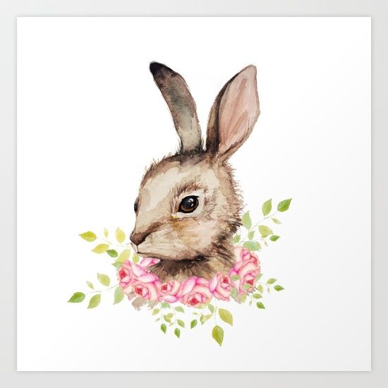 550x550 Bunny, Rabbit, Watercolor, Easter, Flowers Watercolor