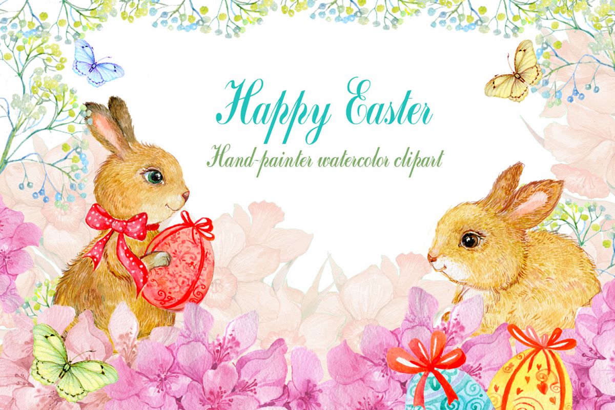 1200x800 Watercolor Clipart Easter Bunnies
