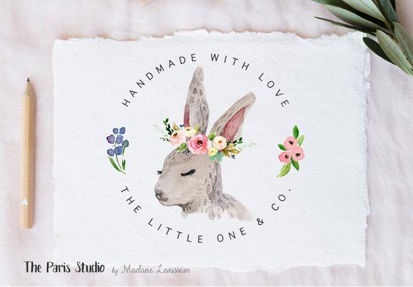 600x417 Easter Bunny Floral Watercolor Wreath Logo Design By The Paris