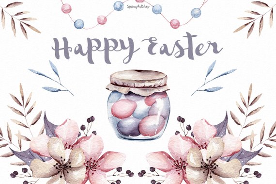 570x379 Easter Watercolor Collection Spring Watercolor Clipart Blossom Etsy