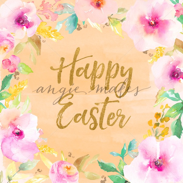 600x600 Printable Happy Easter Flower Background With Pretty Watercolor