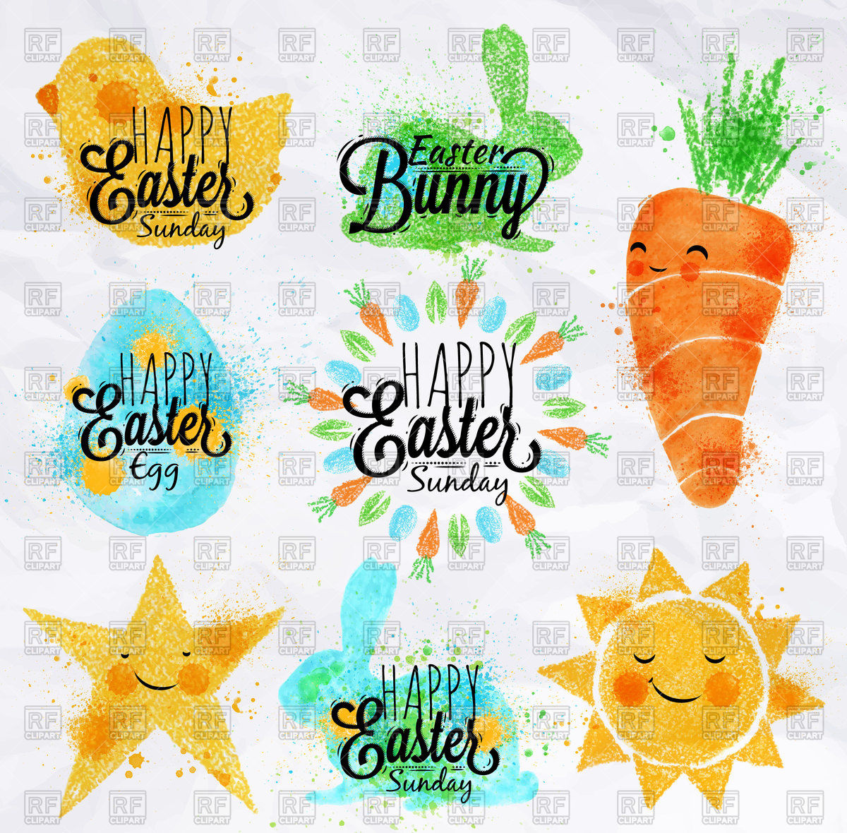 1200x1180 Happy Easter Symbols Painted By Watercolor Vector Image Vector
