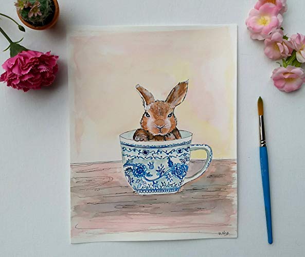 593x500 Rabbit Watercolor Art, 8.5 X 11, Easter Bunny