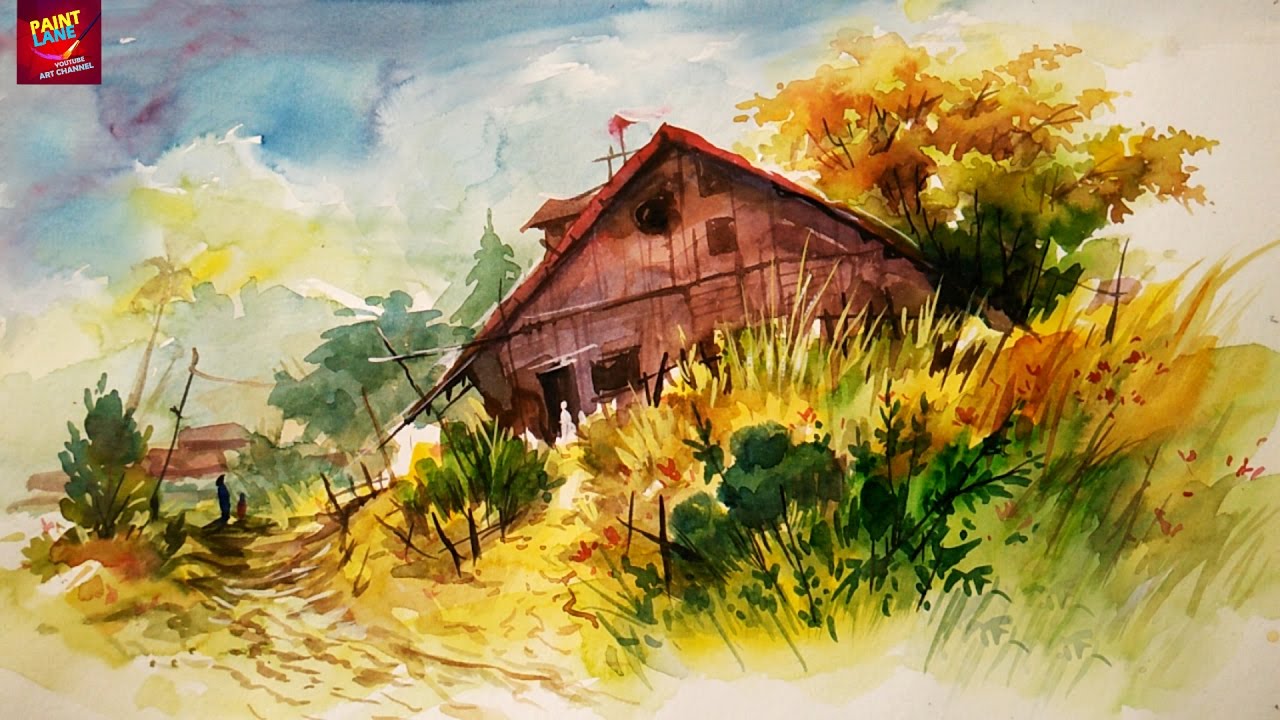 1280x720 How To Paint A Simple Landscape With Easy Strokes Of Watercolor