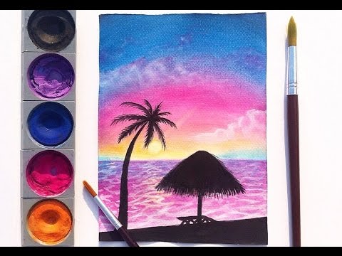 480x360 Easy Watercolor Sunset Painting
