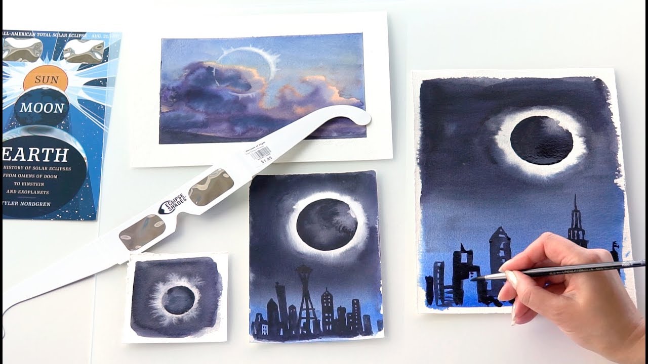 1280x720 Painting Solar Eclipse, Easy Step By Step Watercolor Tutorial