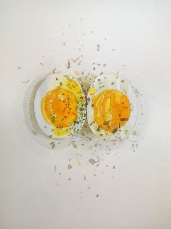 570x760 Small Still Life Watercolor Soft Boiled Egg Painting 5x7 Etsy