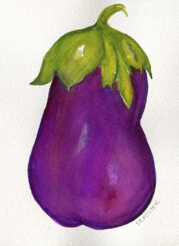 570x785 Eggplant Watercolors Paintings Original, Vegetable Painting, 5 X 7