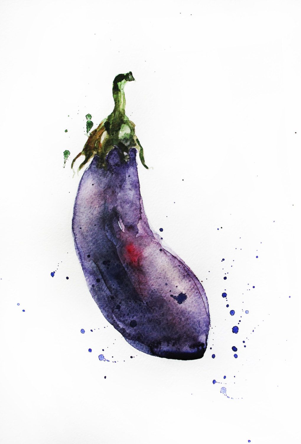1019x1500 Original Watercolor Painting, Eggplant Art, Vegetables Watercolor