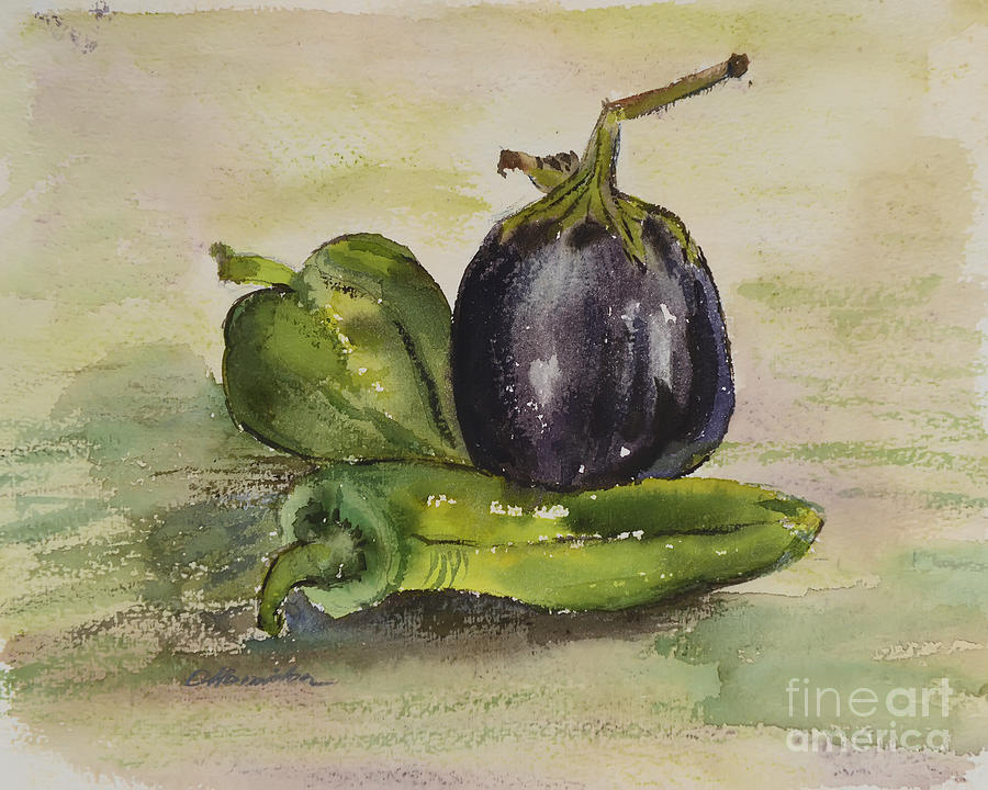 900x720 Peppers And Eggplant Watercolor Painting By Olga Hamilton