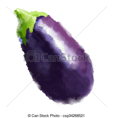 450x470 Watercolor Image Of Eggplant Hand Drawn Picture.