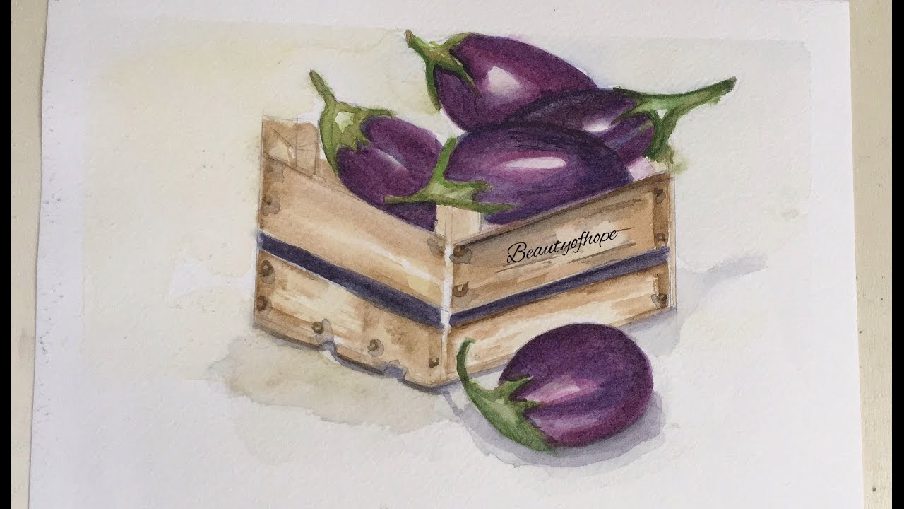 1280x720 How To Paint Eggplant In Watercolors(Still Life Watercolor