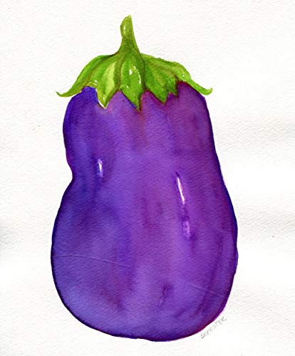 414x500 Original Eggplant Watercolor Painting 8 X 10 Kitchen