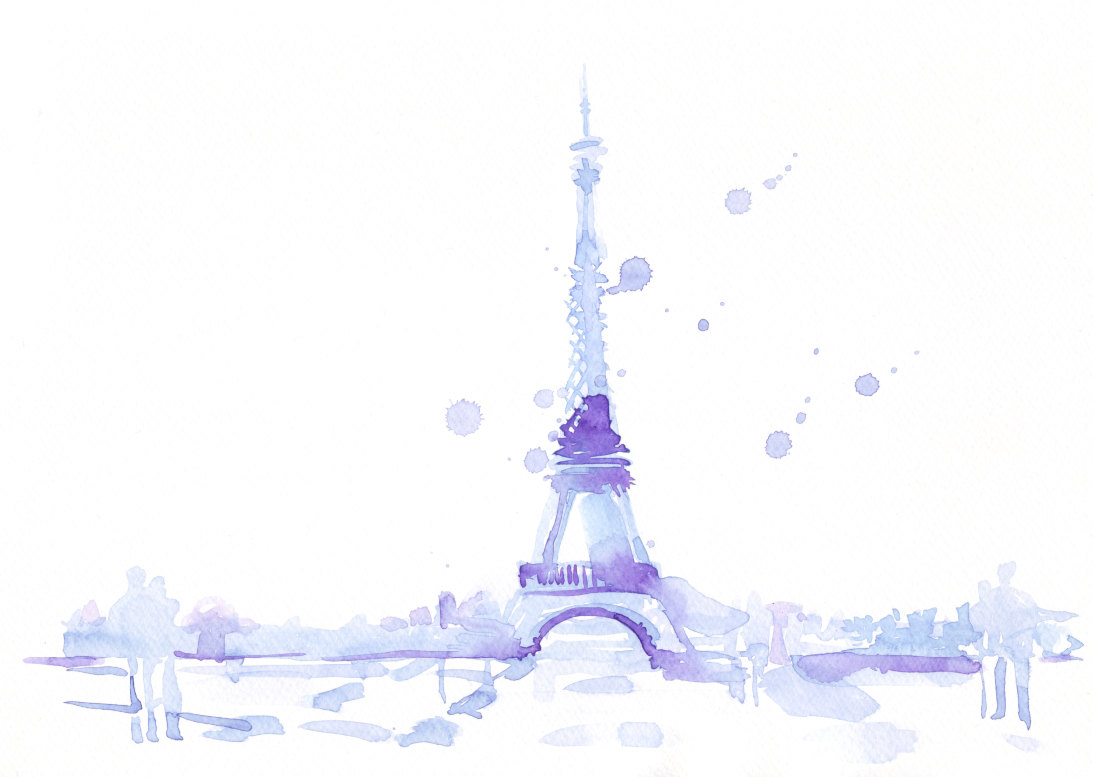 1093x777 Eiffel Tower From Paris In Blue Watercolor, Abstract Fine Art