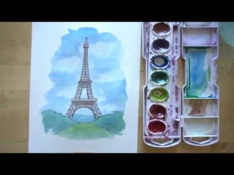 480x360 How To Draw And Paint The Eiffel Tower With Ink And Watercolor