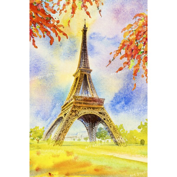 600x600 Paris Eiffel Tower Cityscape Watercolor Style On Canvas