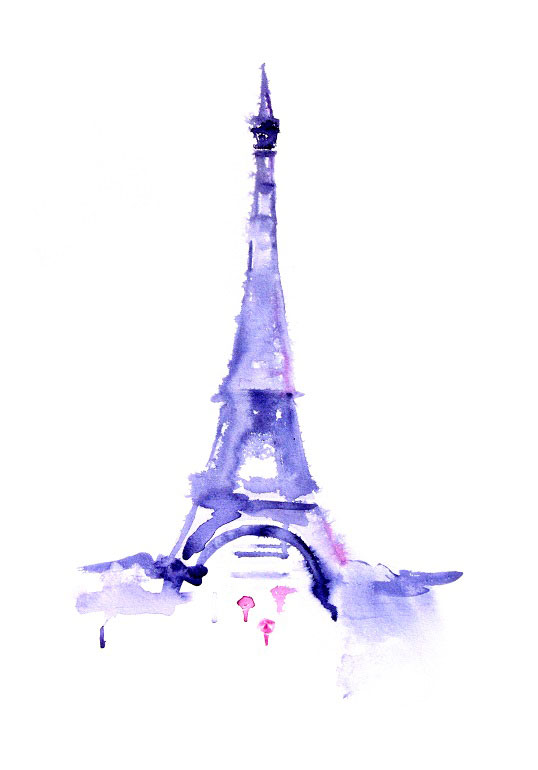 538x770 Watercolor Print Blue Eiffel Tower