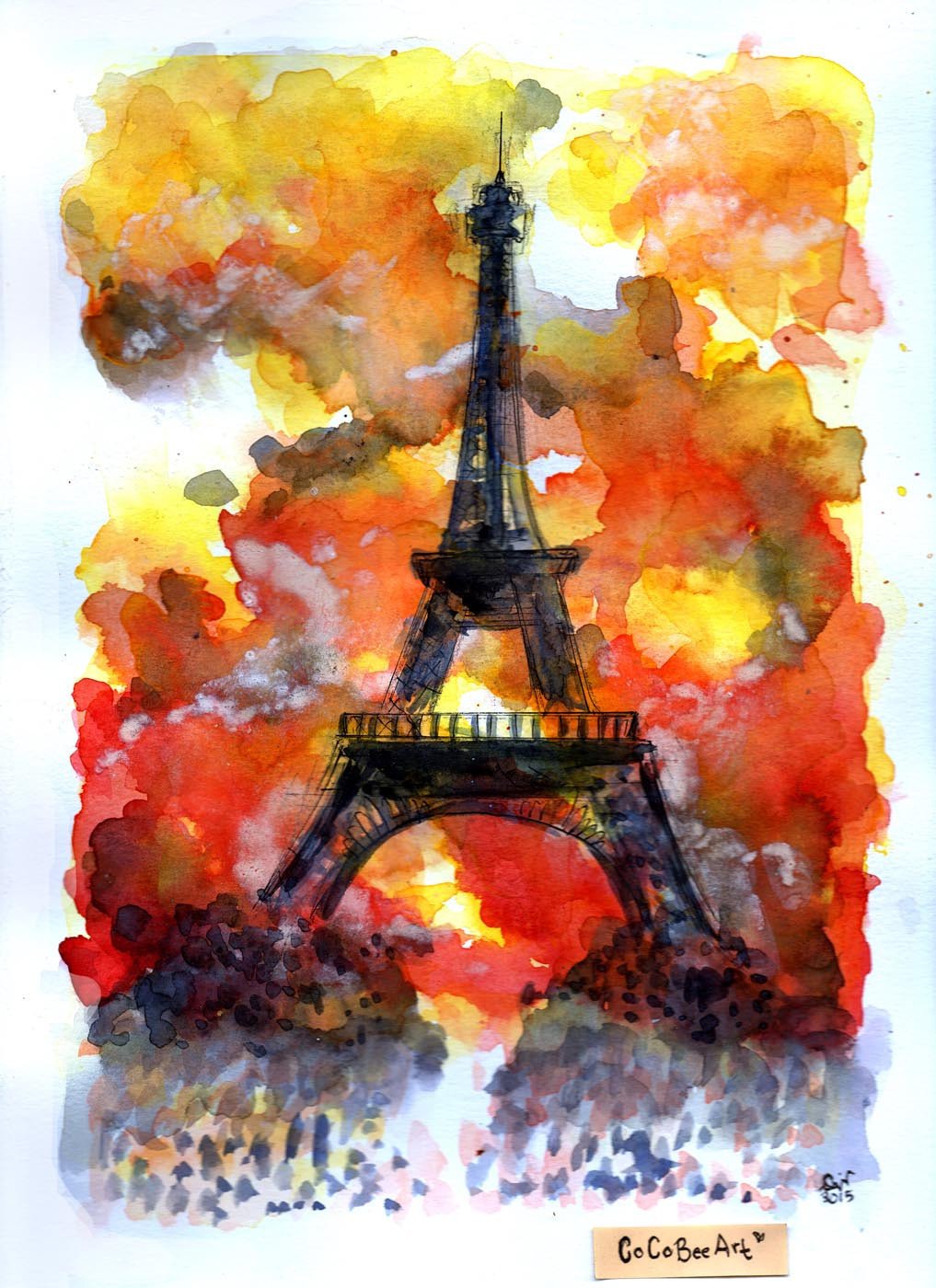 1017x1400 Eiffel Tower Watercolor Painting