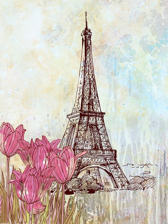 570x759 Paris Travel Poster Eiffel Tower Watercolor Illustration
