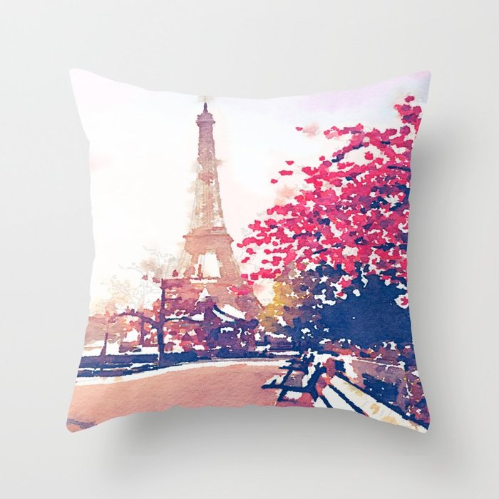 700x700 The Eiffel Tower In The Fall Watercolor Painting Throw Pillow By