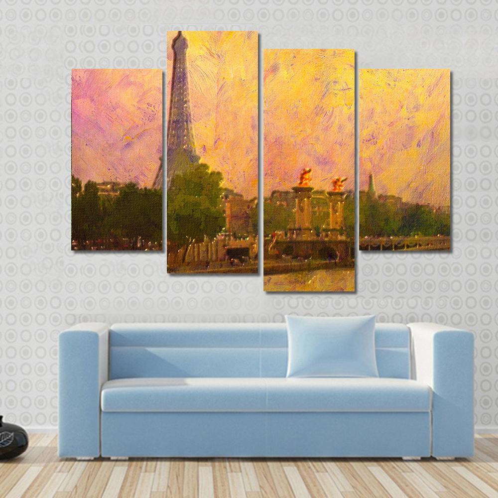 1000x1000 Watercolor Painting Of Eiffel Tower, Paris Multi Panel Canvas Wall