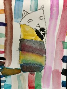 236x310 Cool Cat Watercolor Resist And Salt Painting, Homage To Laurel