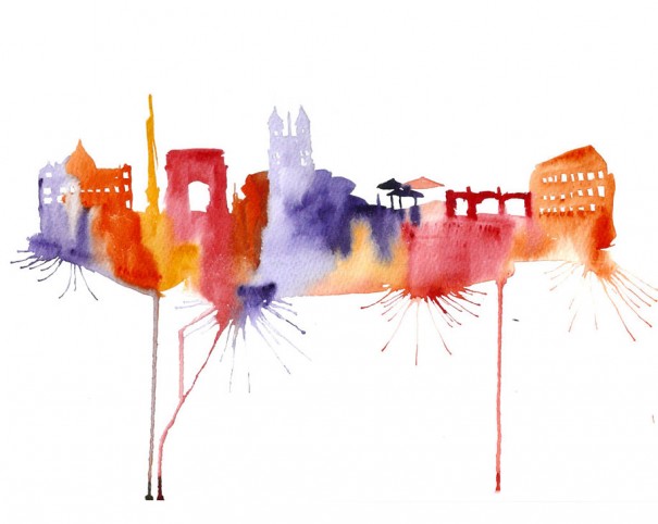 605x482 Watercolor Cityscape Drawings By Elena Romanova