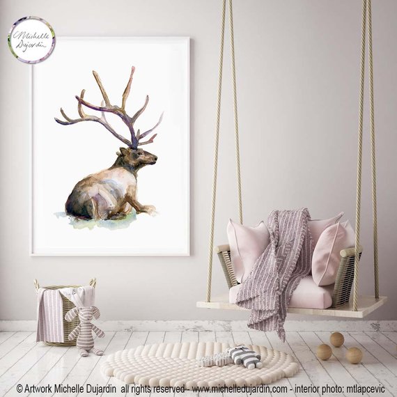 570x570 Deer Art Elk Watercolor Painting Wapiti Art Print Canadian Etsy