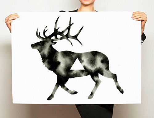 500x382 Modern Elk Watercolor Painting Original Black And