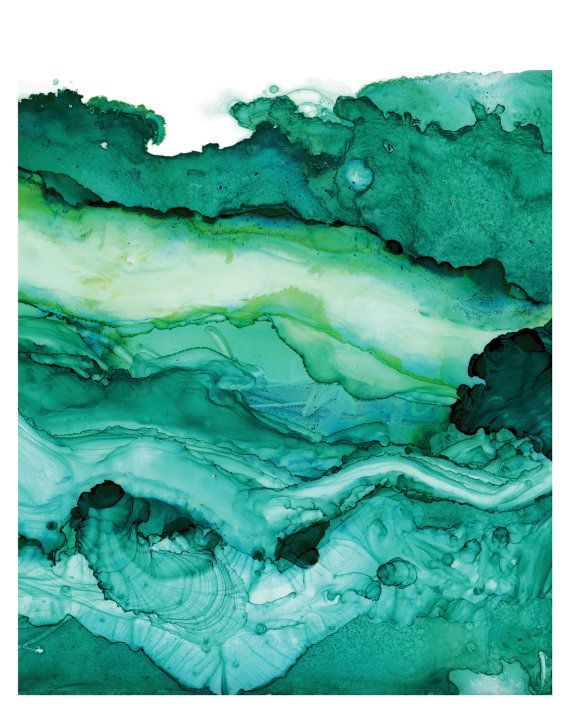 570x713 Undercurrent Emerald Ink Art Print, Ocean Art, Surf Watercolor