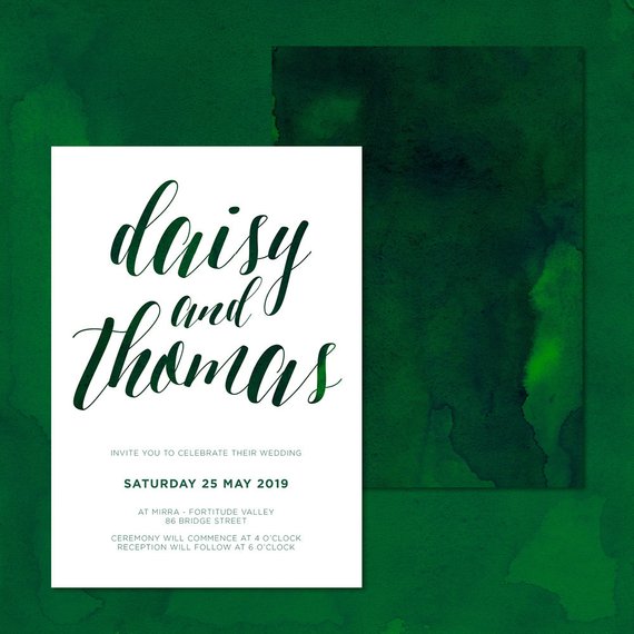 570x570 Emerald City Dark Green Watercolor Wedding Invitation Suite Etsy