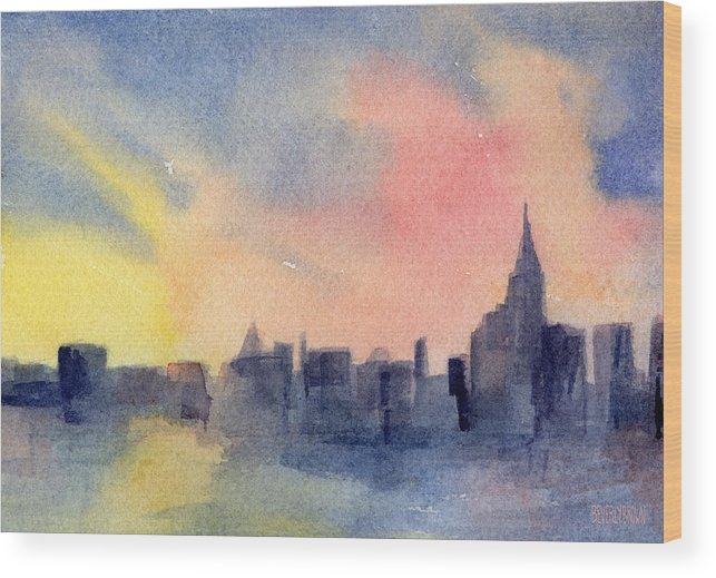 643x519 New York Skyline Empire State Building Pink And Yellow Watercolor