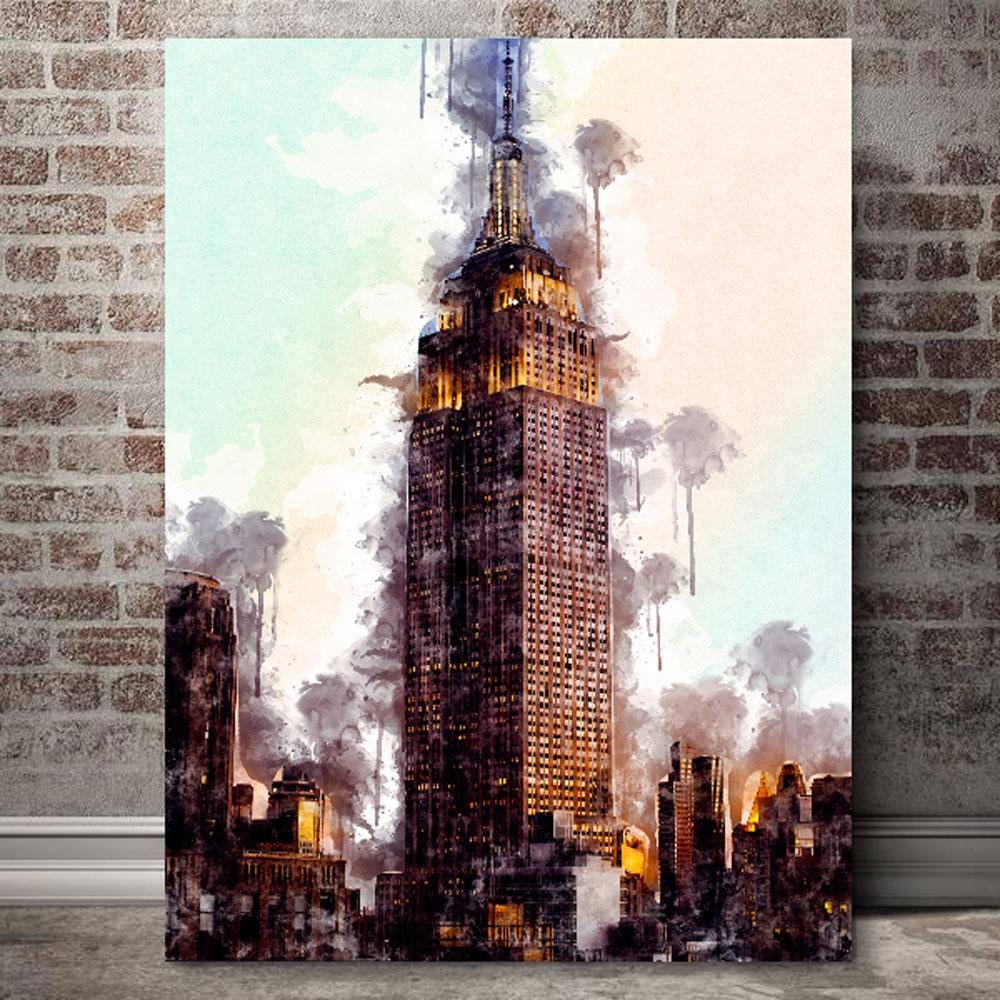 1000x1000 New York Skyline Watercolor Empire State Building Canvas